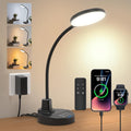 Lámpara Lámpara de escritorio LED de 15 W con puertos de carga USB, [botón y control remoto] Lámpara de mesa regulable con 3 modos de color, 5 niveles de brillo, 4 temporizadores, luz de lectura flexible para