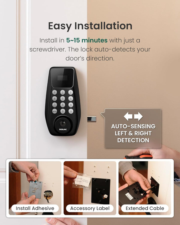 DESLOC C100 - Cerradura de puerta de entrada sin llave con asa, cer...