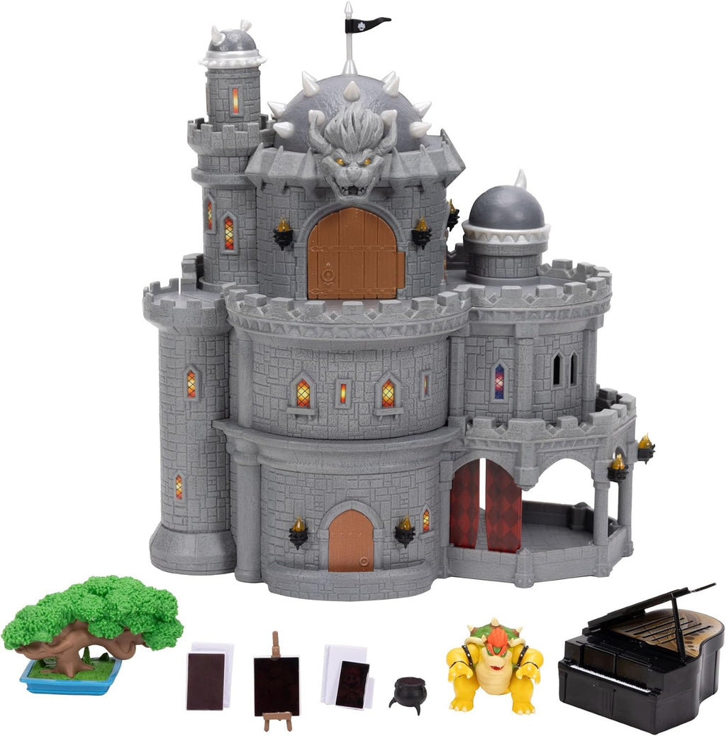The Super Mario Galaxy Movie – Juego de castillo Bowser de 3 pisos de lujo de 12 pulgadas con figura de Bowser de 1.5 pulgadas, piano, árbol bonsái, pinturas activadas por calor y mucho más