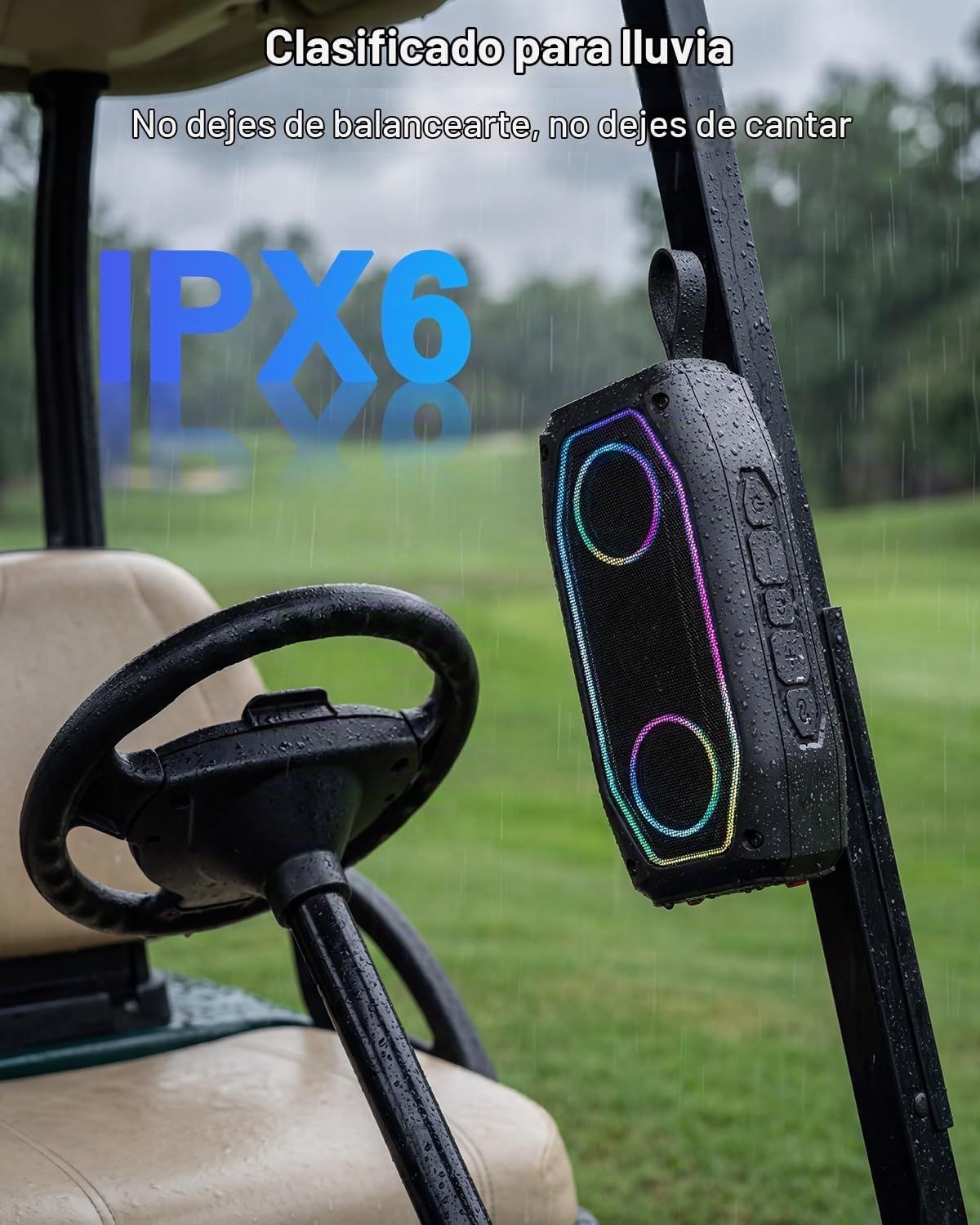 Qozybuds Altavoz de golf magnético, altavoz portátil Bluetooth 6.0 para carrito de golf de 30 W, IPX6 impermeable, tiempo de reproducción de 30 horas, estéreo TWS, luz RGB, altavoz al aire libre a