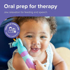 TalkTools Jiggler - Herramienta motora oral para niños, masajeador facial oral, conciencia sensorial para mandíbula y labios, vibración calmante para redondear y alimentar los labios, unicornio y