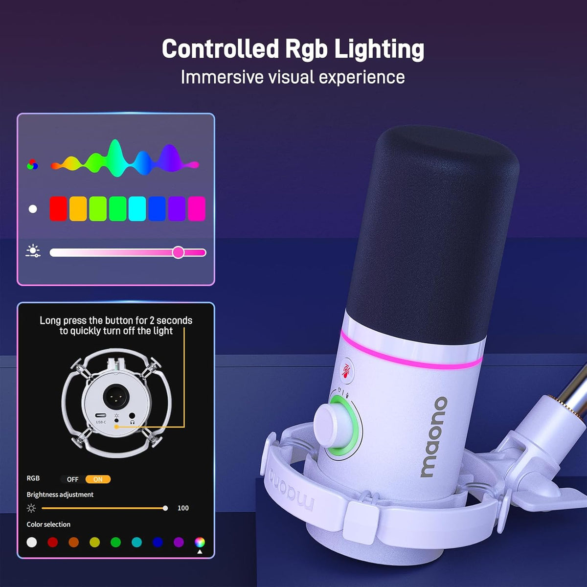 MAONO Kit de micrófono dinámico XLR\/USB, micrófono de podcast RGB...