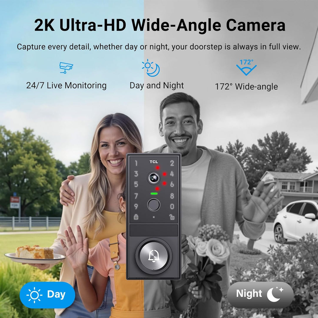TCL Cerradura de puerta inteligente de video D1 Max, cámara 2K 3 en...