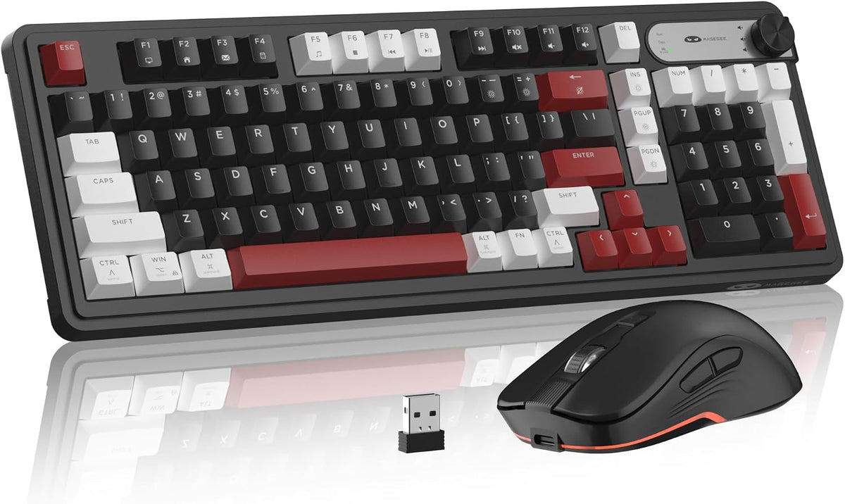 MageGee V990 Combo de teclado y mouse inalámbricos cremosos, 99 tec...