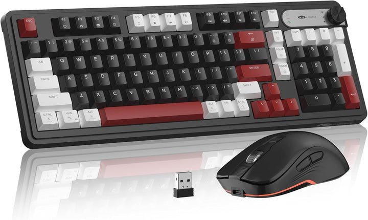 MageGee V990 Combo de teclado y mouse inalámbricos cremosos, 99 tec...