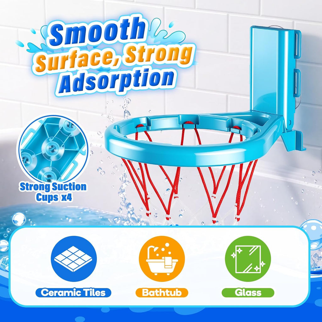 Juguetes de baño, juguete iluminado para bañera para niños pequeños de 1-3 años, 6 piezas con aro de baloncesto