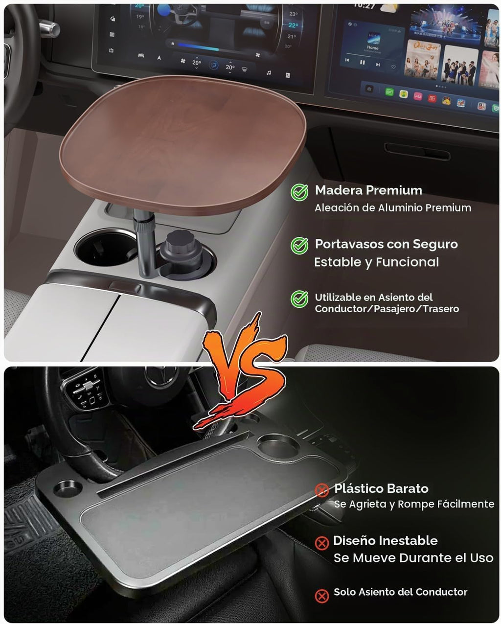 Mesa de bandeja para auto y escritorio para laptop – Trípode giratorio de 360° de altura ajustable, soporte de madera maciza para portátil y soporte para tazas, bandeja para volante para comedor, hogar, picnic al aire libre, senderismo y viajes (ovalado)