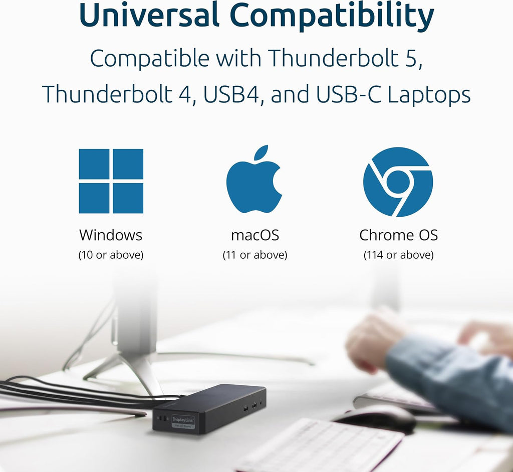 Kensington SD4760P Estación de Acoplamiento USB-C 11-en-1 con DisplayLink, Estación de Acoplamiento para Tres Monitores, 3xHDMI, Carga de 100W para Laptop, 6xUSB A, Ethernet, Audio, Requiere