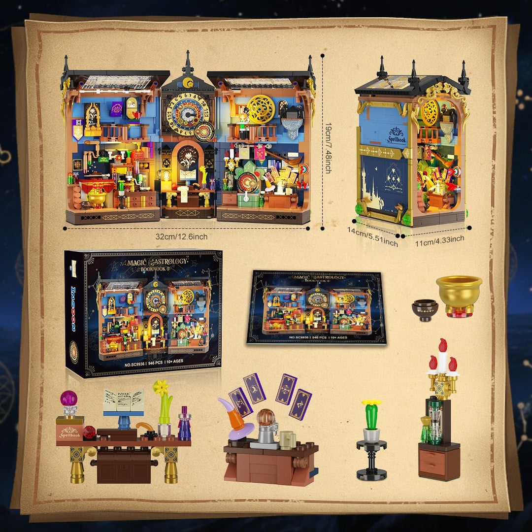 Juego de construcción de rincón de libro de astrología