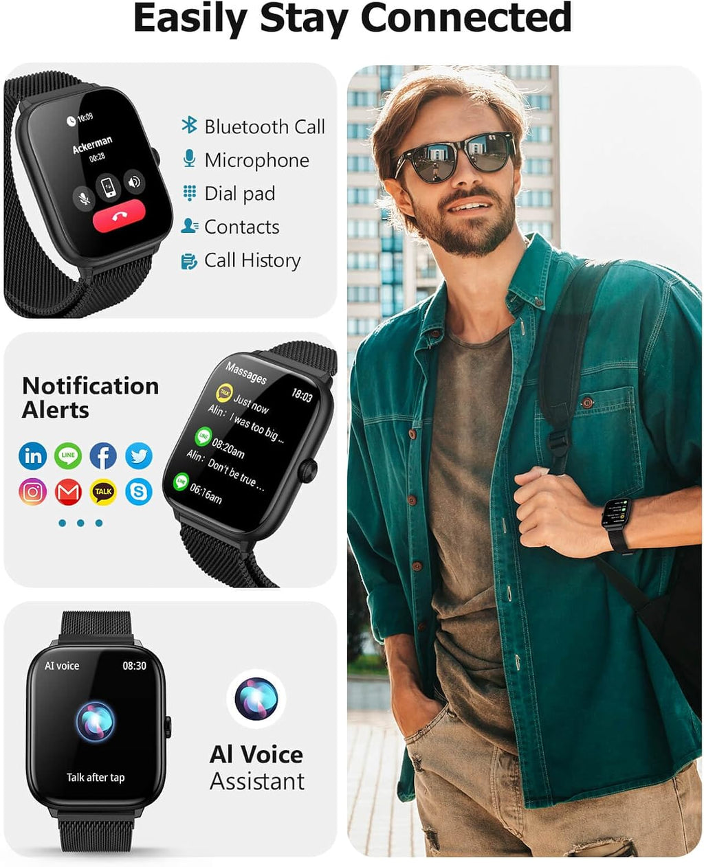 Premium Smart Watch para Hombre Bluetooth con Llamadas, 2.06" HD AMOLED AOD