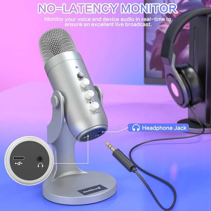 ZealSound Micrófono USB, micrófono condensador de computadora, micr...