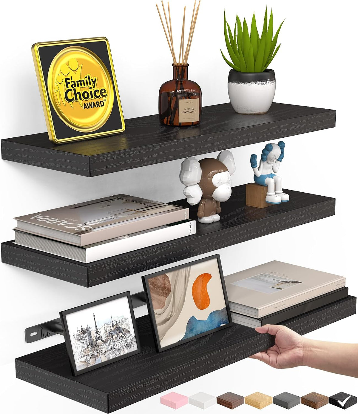 BAYKA Estantes flotantes para pared, estantes de madera rústica montados en la pared para baño, dormitorio, sala de estar, cocina, estante colgante para libros/almacenamiento/decoración de habitación