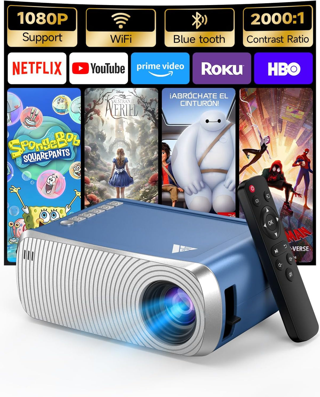 Mini proyector con WiFi y Bluetooth, proyector de película portátil...