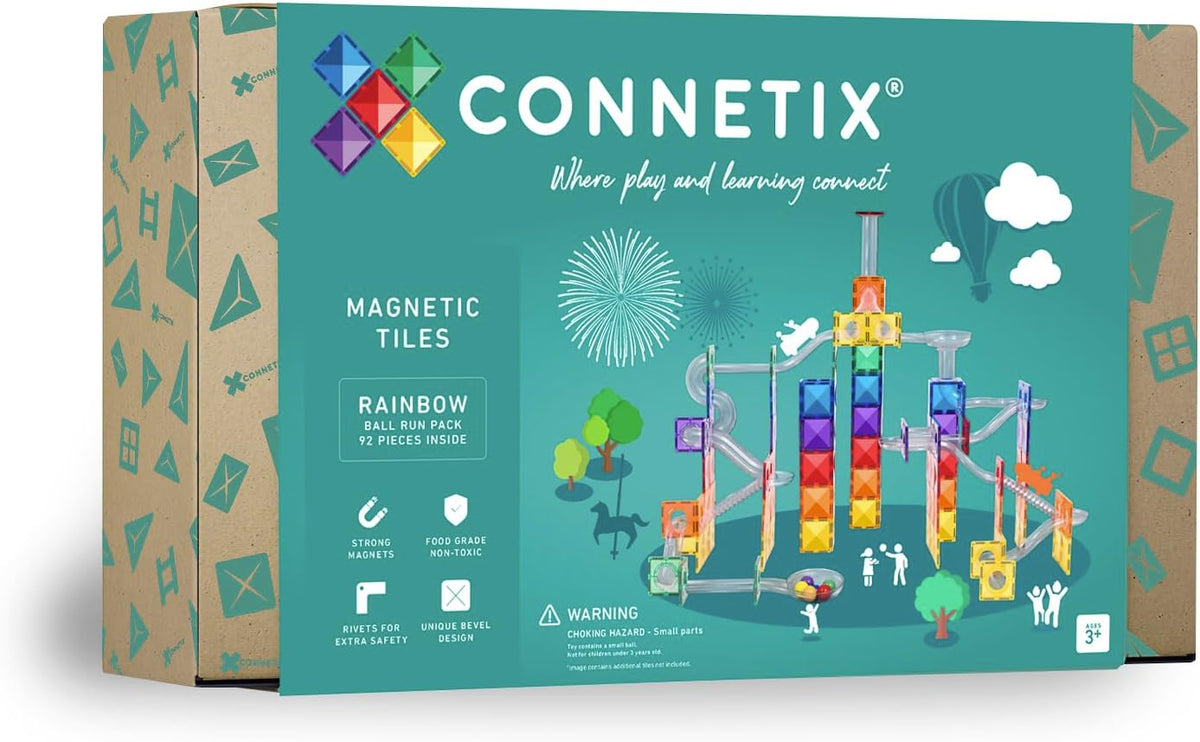 CONNETIX Paquete de juego de bolas de arcoíris con azulejos magnéticos, 92 piezas