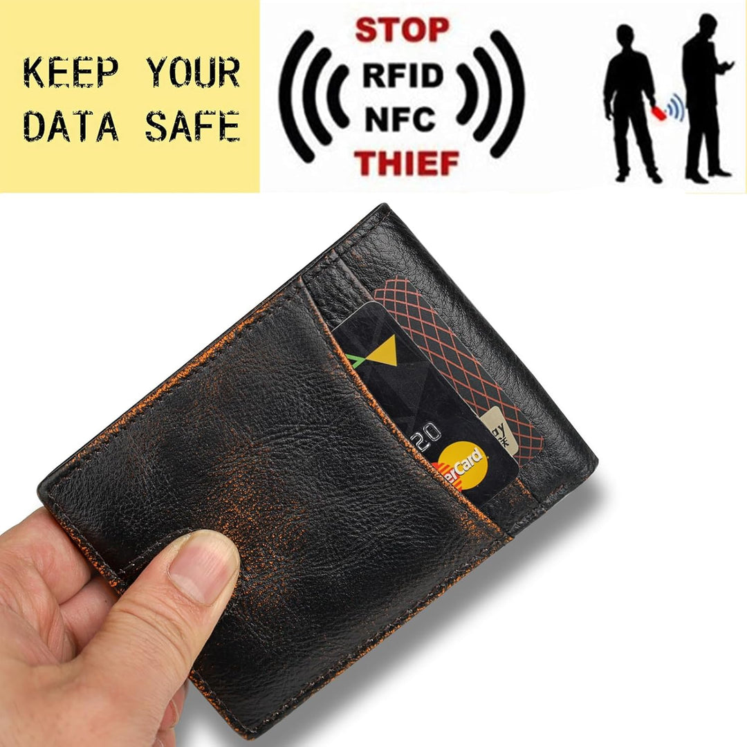 DK86 Cartera para hombres Slim Rfid Bifold Cuero Genuino 2 ID Venta...