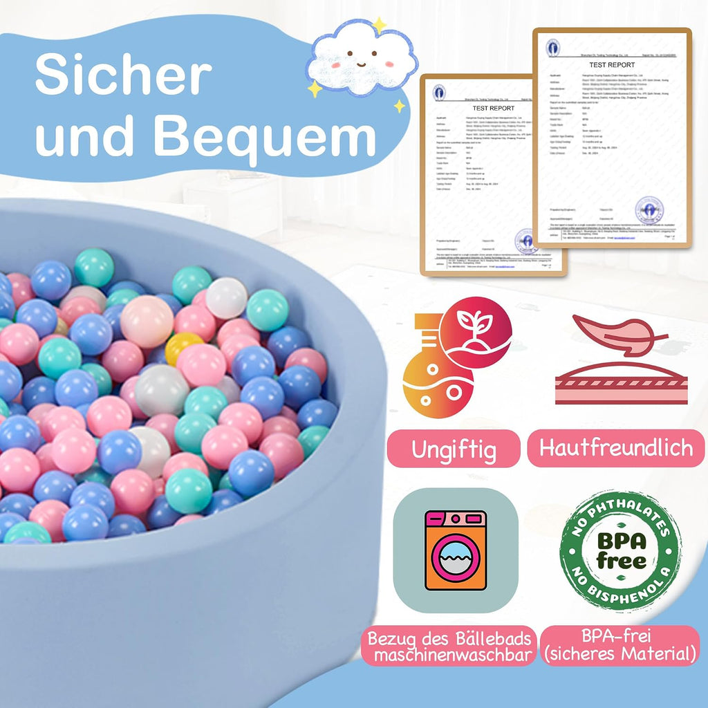 Piscina de bolas de espuma de 35.4 x 11.8 pulgadas para niños pequeños, pelotas redondas para bebés de 1 a 3 años, pelotas de juego para niños y niñas, pelotas no incluidas, azul claro
