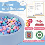Piscina de bolas de espuma de 35.4 x 11.8 pulgadas para niños pequeños, pelotas redondas para bebés de 1 a 3 años, pelotas de juego para niños y niñas, pelotas no incluidas, azul claro