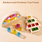 Juego de bloques de construcción de madera para niños, marco de madera de arco iris y árbol, 24 unidades de cubos de gemas acrílicas, juguetes apilables Montessori, juguetes educativos de