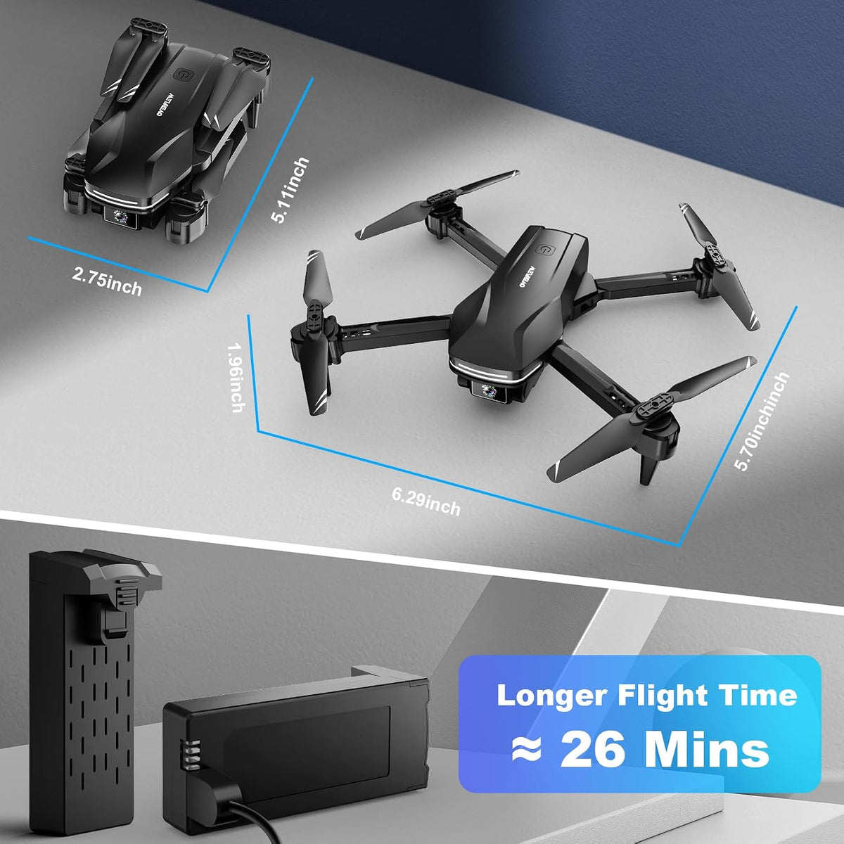Drones 1080P con cámara para adultos, Drone plegable con 2 baterías