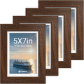 Juego de 4 portarretratos de 5 x 7 pulgadas, de madera maciza marrón, vidrio templado, para fotos de 4 x 6 con paspartú o de 5 x 7 sin decoración de habitación, oficina, galería y pasillo