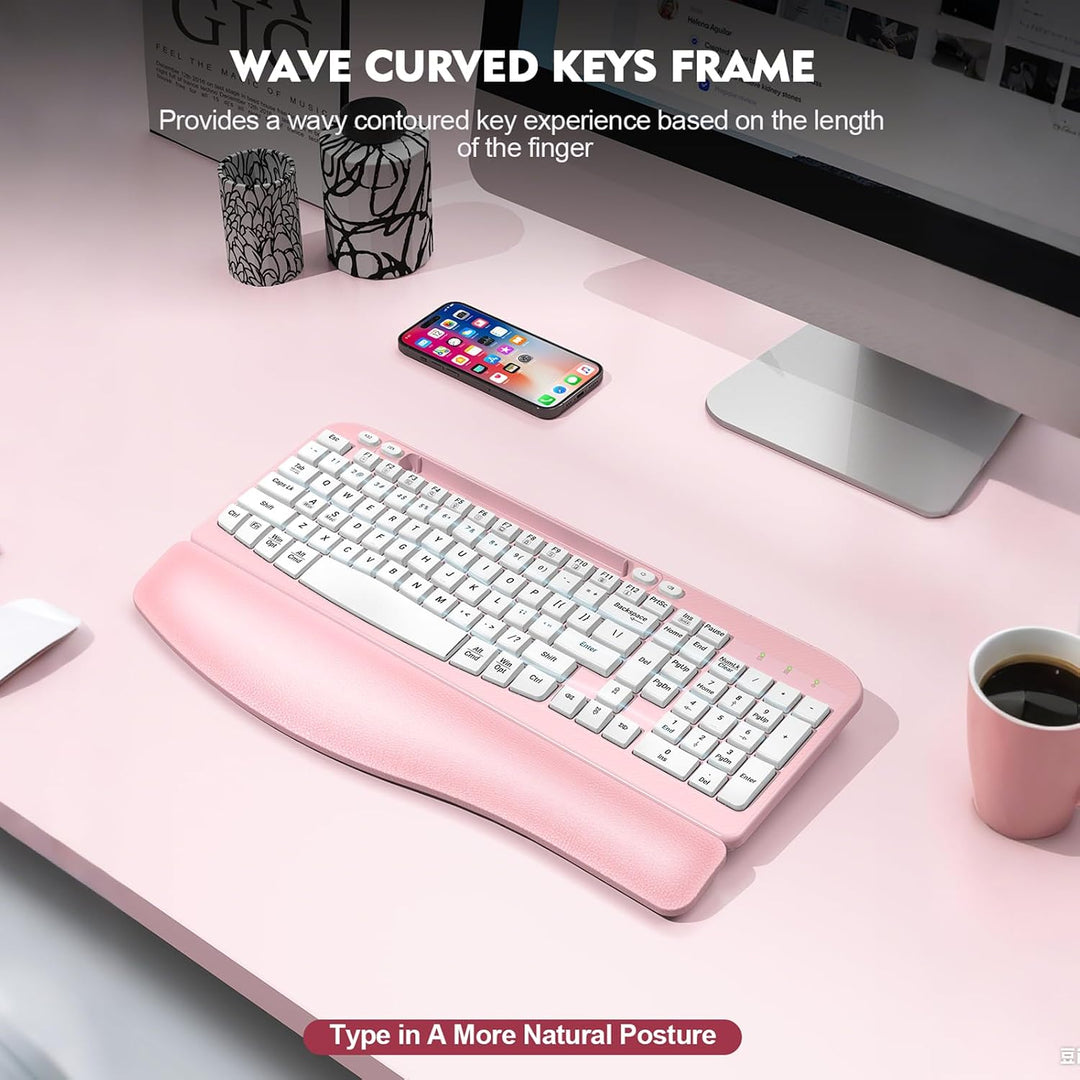 Teclado inalámbrico ergonómico con reposamuñecas acolchado, teclas...