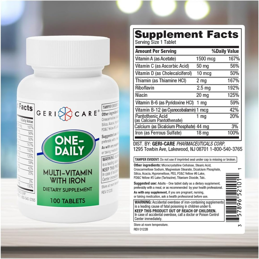 GeriCare Multi-vitamina con hierro para un día, suplemento nutricio...