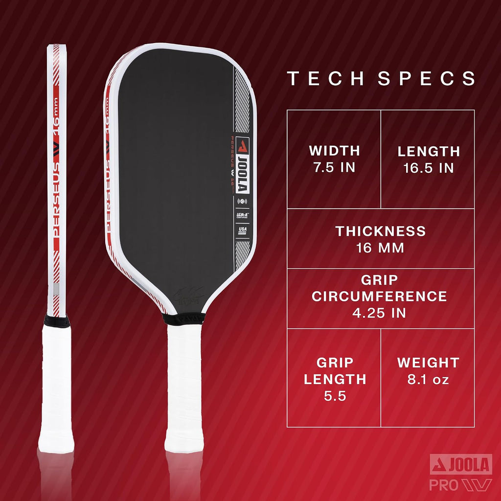 JOOLA Paletas de pickleball Pro IV – Superficie de fibra de carbono en bruto – Perseo, Hyperion, Scorpeus y Magnus – 0.551 in/0.630 in – Tech Flex Power – Núcleo de propulsión – Ancho o alargado