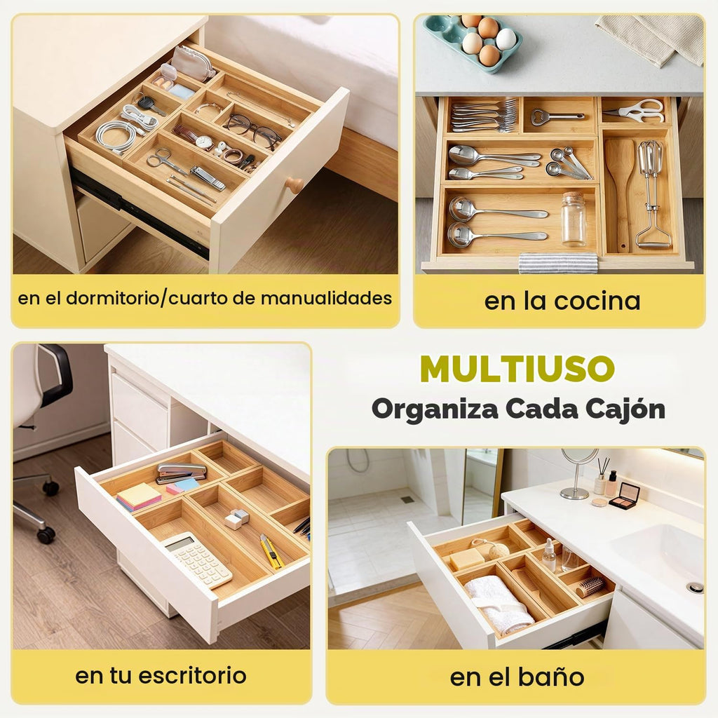 lilLittle Organizador de cajones de bambú, juego de 5 organizadores de