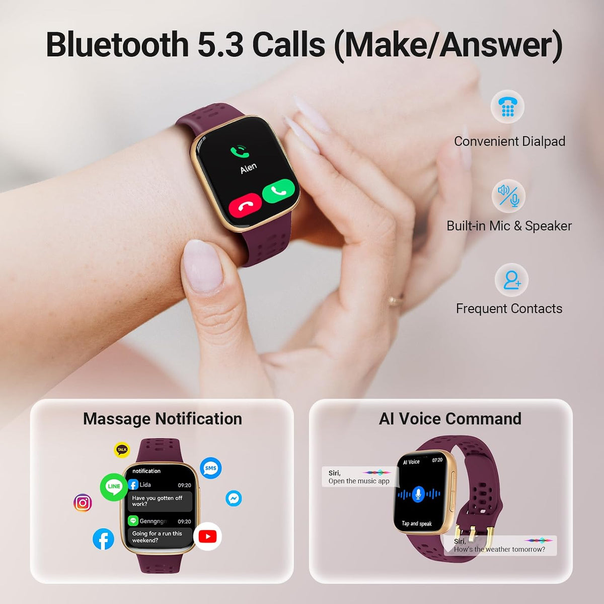 Relojes inteligentes para mujer y hombre Android iPhone, [1.85" AMOLED Pantalla] Smartwatch Rastreador de Actividad 3ATM a Prueba de Agua con Llamadas Bluetooth, Control AI, Monitor de Ritmo Cardíaco/SpO2/Sueño, Batería de 7 Días