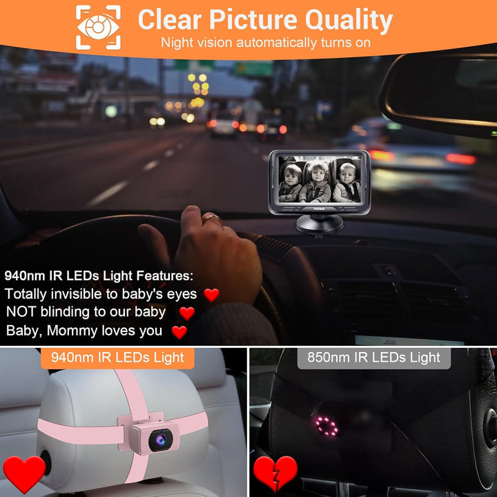 Rohent Monitor de coche para bebés y niñas, 1080P HD, ajustable en...