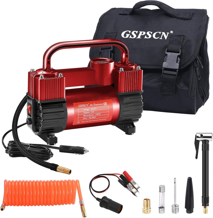 GSPSCN Inflador de neumáticos rojo de doble cilindro resistente, co...