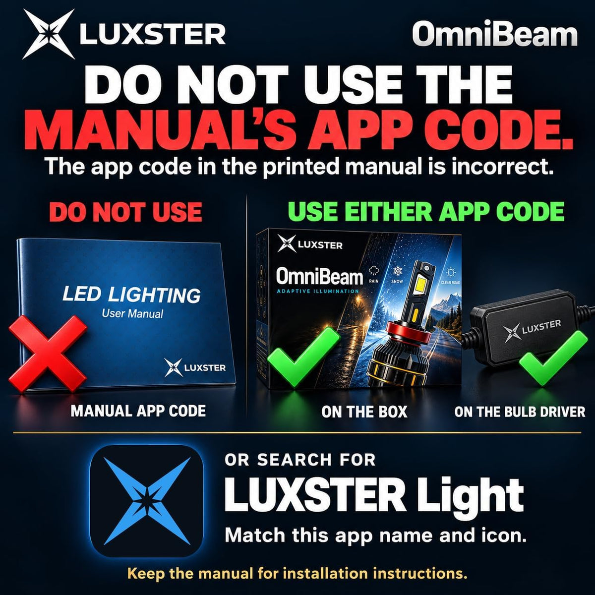 LUXSTER OmniBeam - Bombillas LED H11 H9, 100000 lm, aplicación inteligente