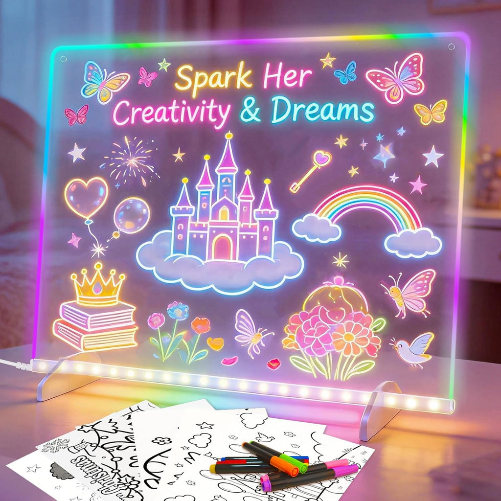 Tablero de dibujo LED con 8 colores, tableros de mensajes acrílicos de 13 x 10 pulgadas con 13 efectos de luz, tablero de garabatos brillantes, regalos para niños, para Pascua, Halloween