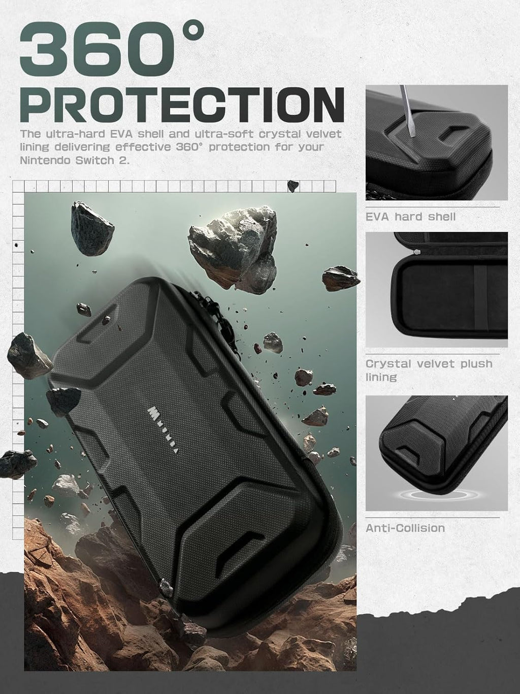 Mumba - Funda de transporte para Nintendo Switch 2 [compatible con consola con funda protectora puesta] [versión 2025 Plus] Bolsa de viaje rígida con 12 ranuras para tarjetas de juego, gran capacidad