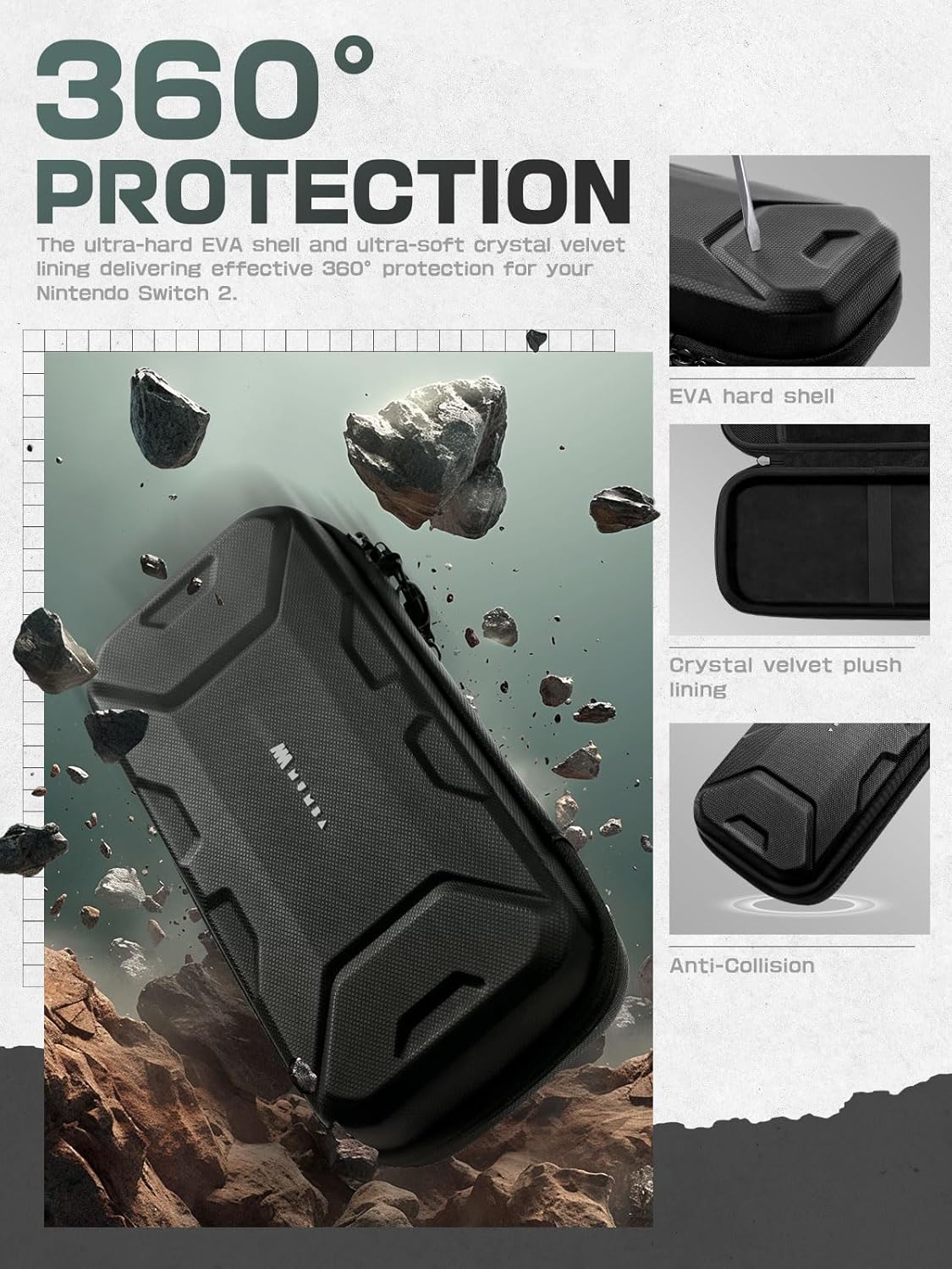 Mumba - Funda de transporte para Nintendo Switch 2 [compatible con consola con funda protectora puesta] [versión 2025 Plus] Bolsa de viaje rígida con 12 ranuras para tarjetas de juego, gran capacidad