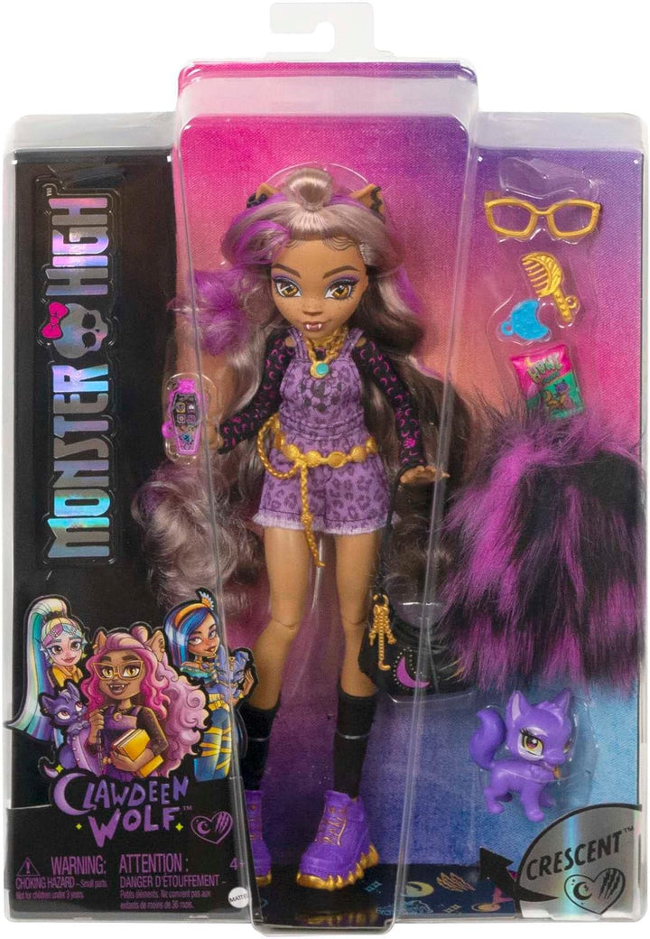 Muñeca Monster High, Clawdeen Wolf con cabello con rayas púrpuras e...