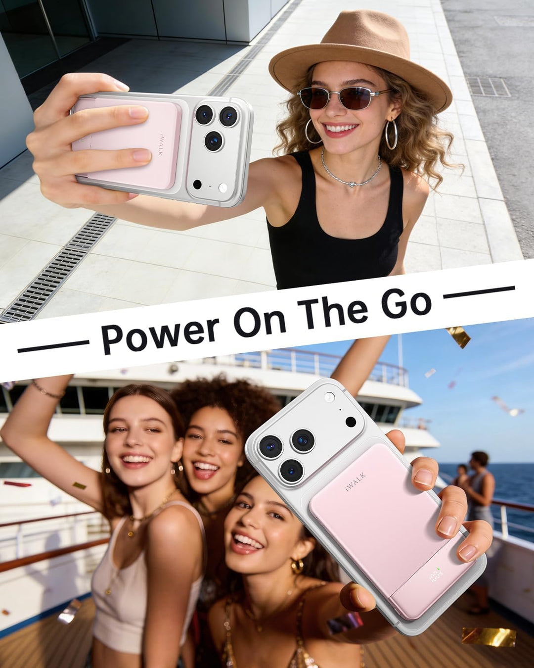 iWALK Cargador Portátil Magnético 5000mAh, Rosa