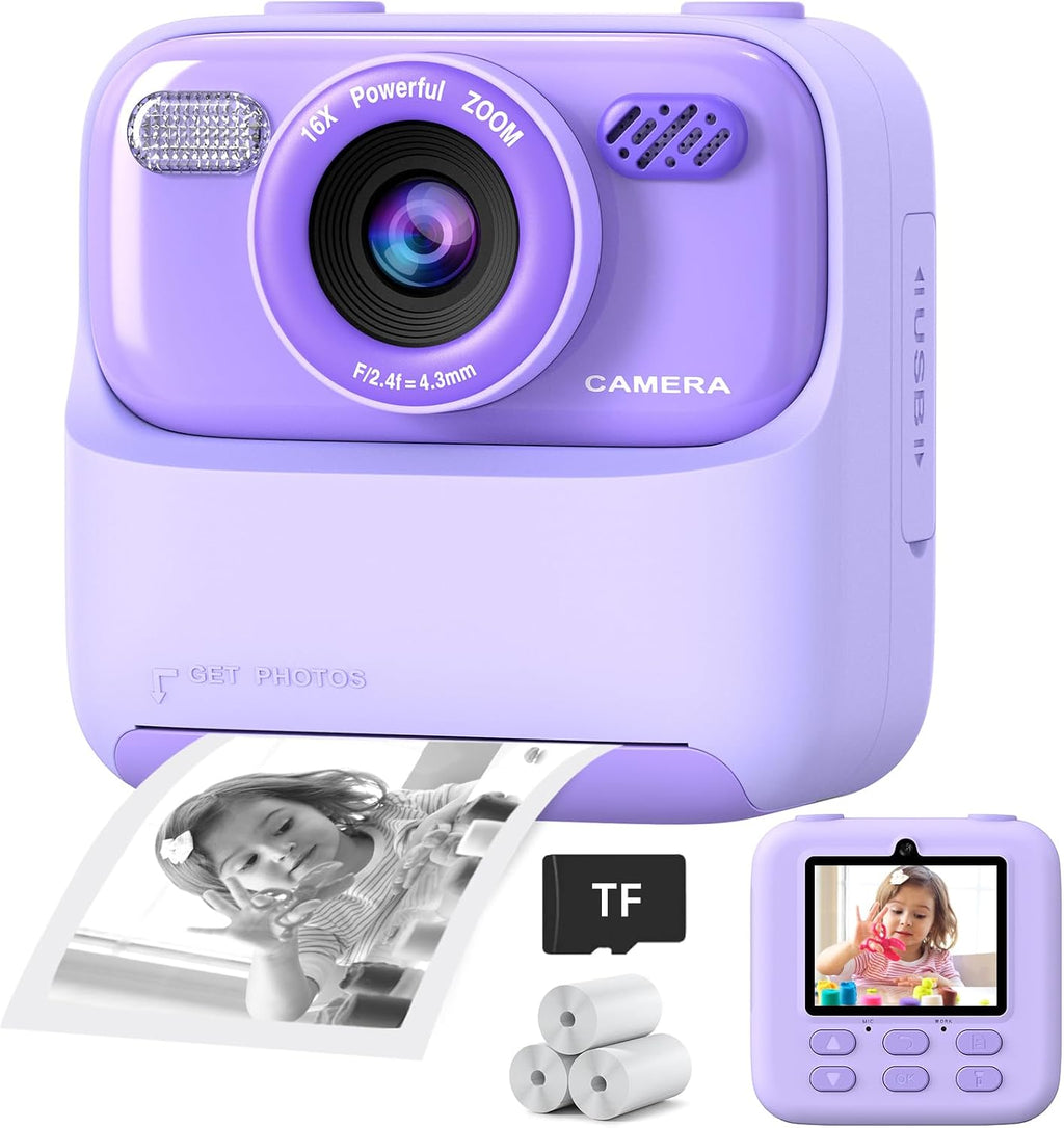 Cámaras digitales instantáneas para niños y niñas, cámara digital selfie HD de doble lente 1080P con papel de impresión y tarjeta TF, regalos de cumpleaños de Navidad, juguetes para niños pequeños y