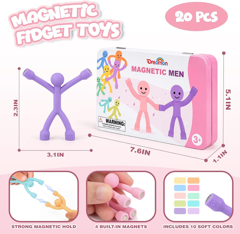 20 Pcs Magnetic Fidget Travel Toys para Kids con metal Storage Case, Pastel