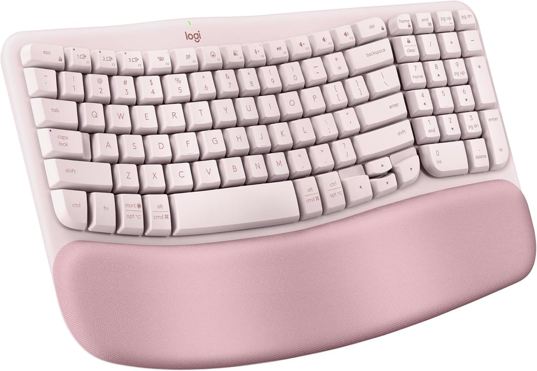 Logitech Wave Keys - Teclado inalámbrico ergonómico con reposamuñec...