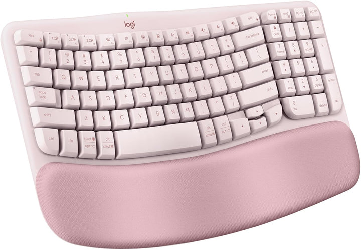 Logitech Wave Keys - Teclado inalámbrico ergonómico con reposamuñec...