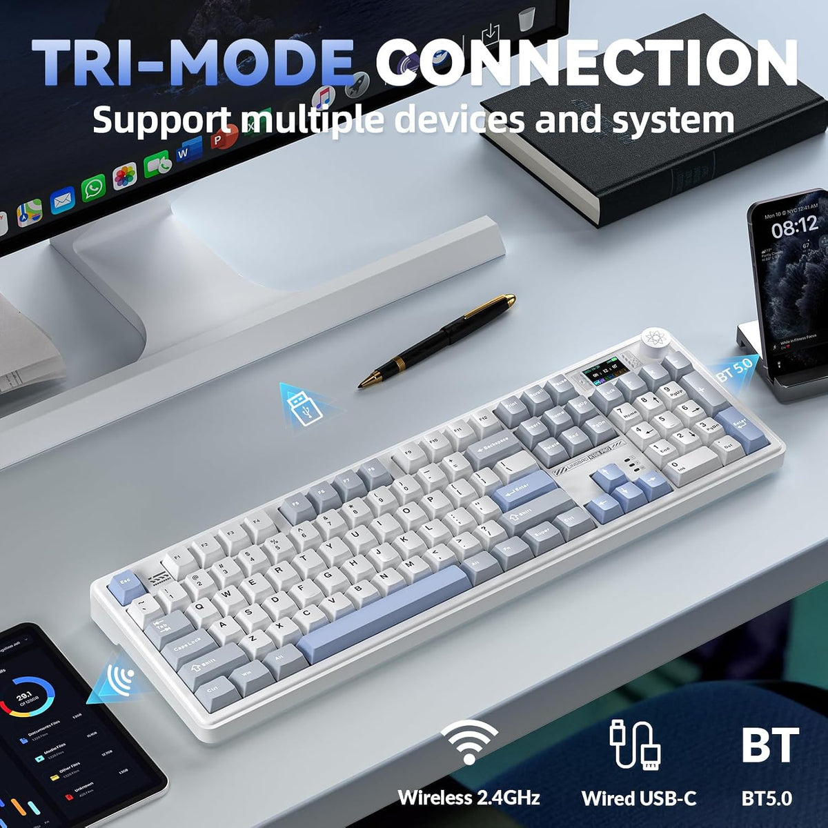 CORBOBO LINGBAO K108 Pro Teclado mecánico inalámbrico con pantalla...