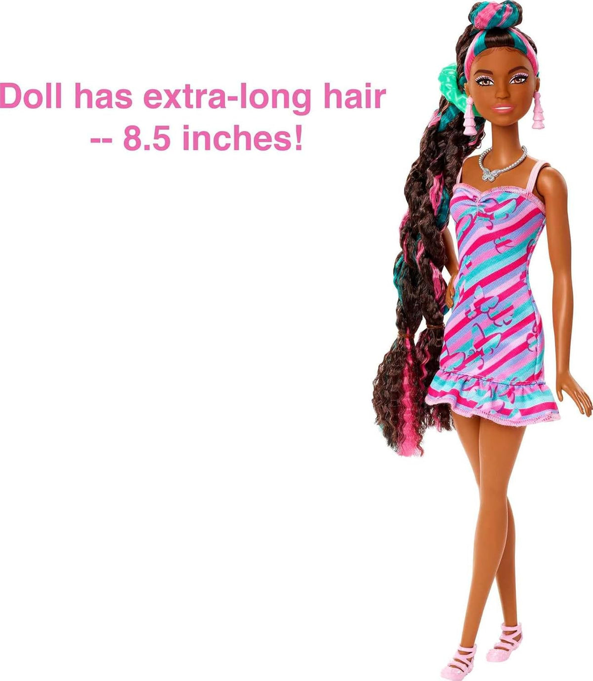 Barbie Muñeca Totally Hair, temática de mariposa con cabello de fan...