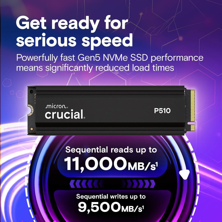 Crucial P510 PCIe Gen5 NVMe 1TB SSD con disipador de calor, hasta 1...
