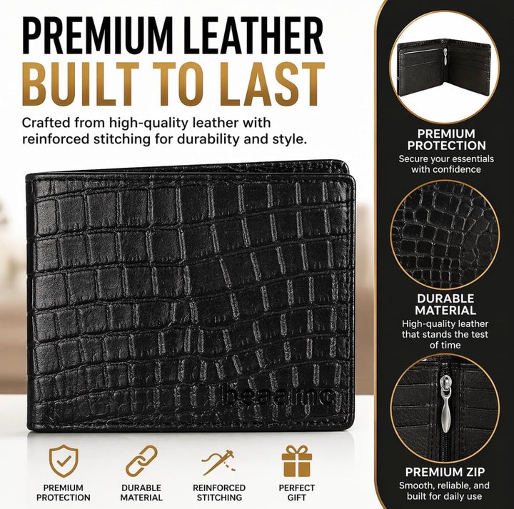 Cartera de cuero para hombre - con bloqueo RFID, delgada y elegante...