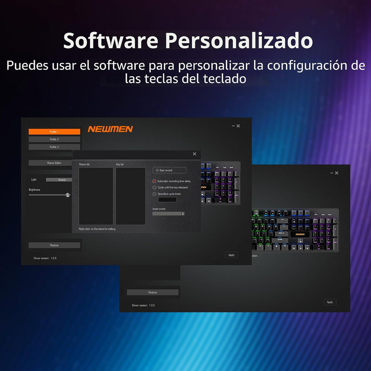 Newmen GM325Pro - Teclado mecánico con retroiluminación LED arcoíri...