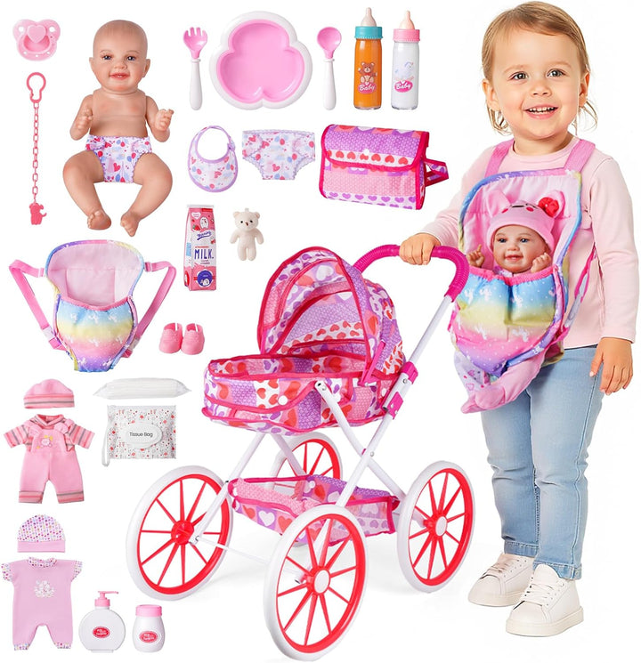 BABESIDE Cochecito de muñeca y accesorios Muñeca de bebé