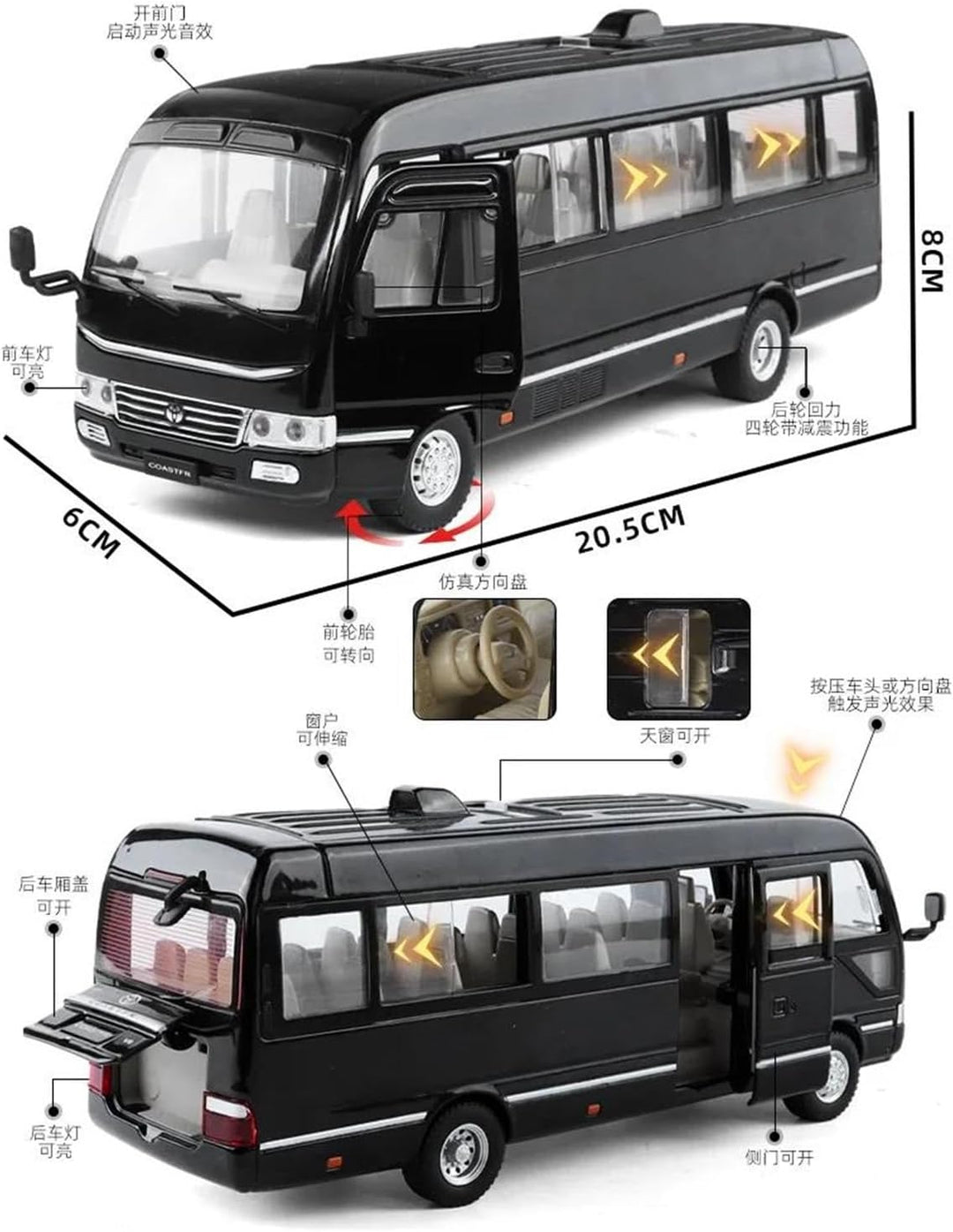 1 24 para Toyota Coaster Bus Aleación Modelo de coche