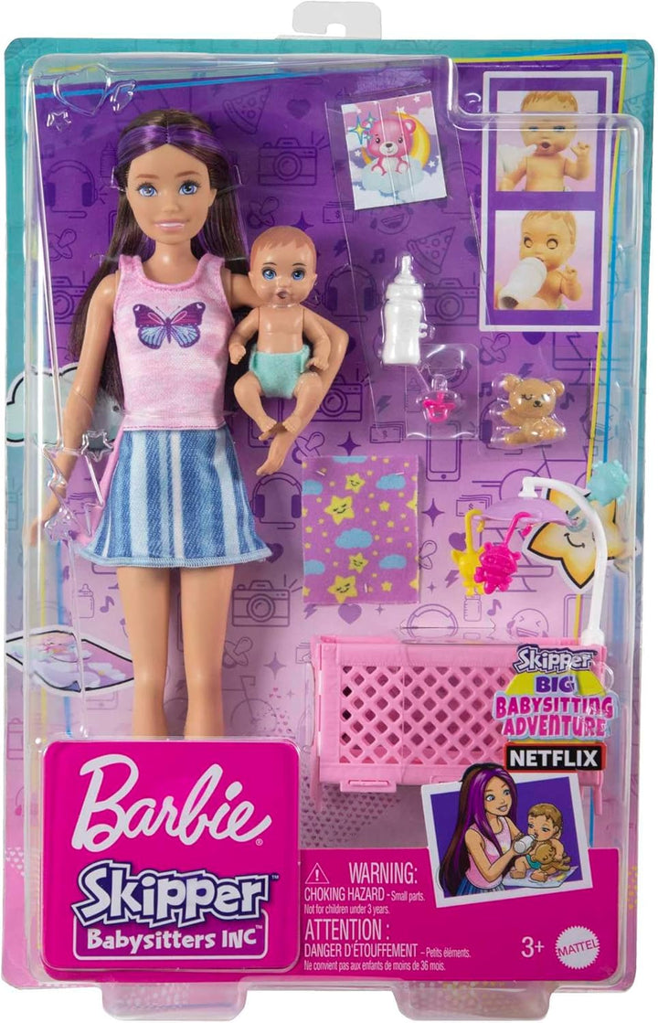 Barbie Skipper Babysitters Inc - Juego de juguete para cuna con muñ...