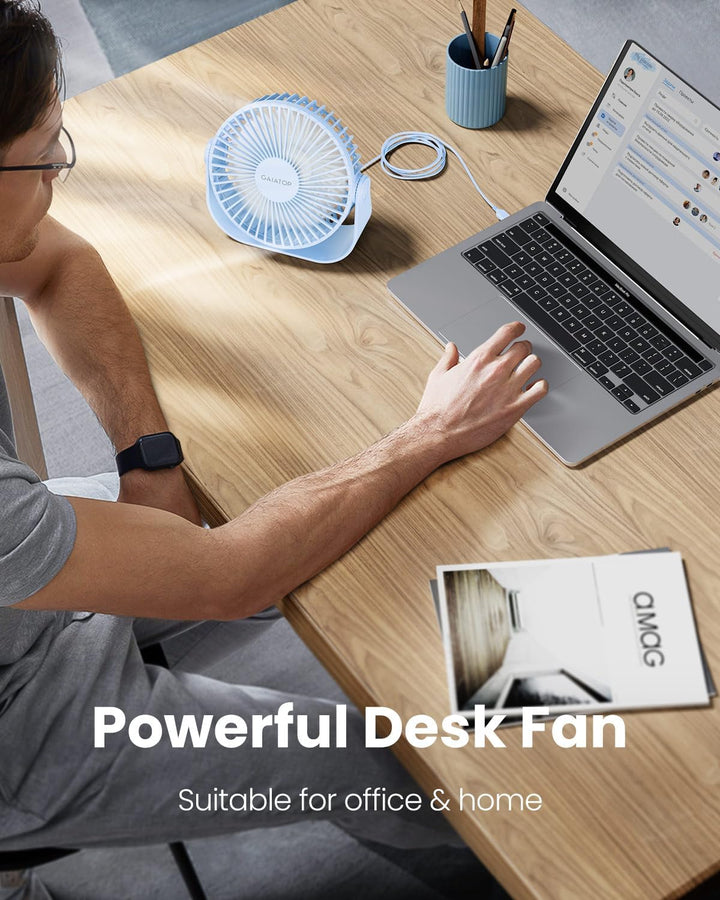 Gaiatop Ventilador de escritorio USB, flujo de aire fuerte de 3 vel...